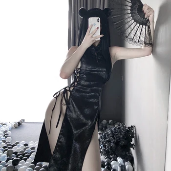 Ženy Sexy Spodní Prádlo Vysoké Split Obvaz Mini Šaty Cheongsam Qipao Jednotné Čínské Tradiční Party Šaty Noční Klub Kostýmy