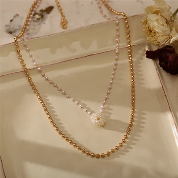 Vícevrstvé Pearl náhrdelník Náhrdelník pro Ženy 2021 Vintage Zlatá Barva Korálků Náhrdelník Strana Módní Šperky Nové collier femme 104203