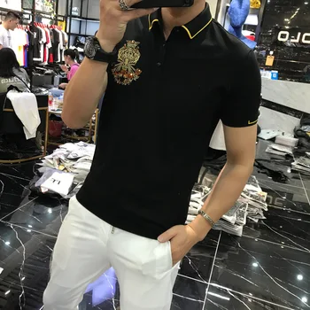 Luxusní Výšivkou Pánské Polo Košile 2021 Letní Business Casual POLO Vysoce Kvalitní Klopě Krátký Rukáv Topy Značky Mužské Oblečení 116