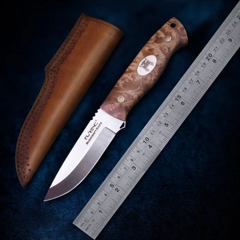 TURENZ - Full Tang DC53 Oceli Lovecký Nůž Dřevěná Rukojeť s Pevnou Čepelí Nože Camping Nože Venkovní Přežití Nástroje, Vybavení 116167