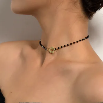 Horké Módní Luxusní Černá Crystal Korálek Řetěz náhrdelník Náhrdelník pro Ženy, Ot Spona Květ Laso Zámek Obojek Náhrdelník Party Šperky 117662