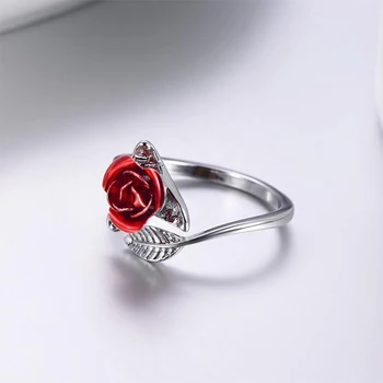 1ks Ženy Prsten Červené Růže Květ Listy Otevřený Kroužek Nastavitelná velikost Prstu Prsteny Pro Ženy Valentine Den Dárek Šperky 127