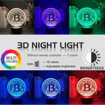 Akrylové Led Noční Světlo Bitcoin pro Pokojové Dekorativní Noční světlo Dotykový Senzor 7 Barva Měnící Baterie Poháněl Stůl Noční Lampa 3D 12885