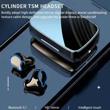 TWS M9 Bluetooth 5.1 Wireless Geadset Zrcadlo Napájení Displej Dotykové Ovládání Sluchátka Šumu Sluchátka s LED Svítilna 130208