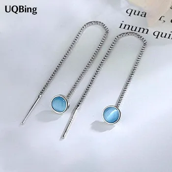 Dlouho 925 Sterling Silver Modré Kolo Opal Ucho Line Náušnice Pro Ženy, Šperky, Dárky Velkoobchod 139