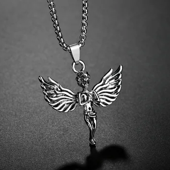 Vintage Stříbrná Barva Malá Křídla Úhel Řetěz Náhrdelník pro Ženy, Gothic Přívěsky Svetr Řetěz 19.6
