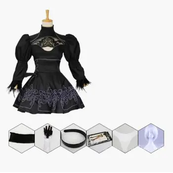 2019 Halloween Kostýmy Nier Automata Yorha 2B Cosplay Kostým Anime Ženy Oblečení, Převlek Kostým Maškarní Party Černé Šaty +Paruka 1406