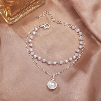 BTS 2021 Trend Jednoduché Geometrické Gold Silver Lady Roztomilé Vícevrstvé Pearl náhrdelník Řetěz Náramek Šperky Letní Párty Dárek 1502