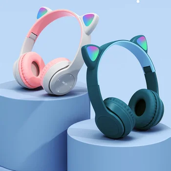 Roztomilý Kočka Uši s Bluetooth-kompatibilní Bezdrátová Sluchátka S Mikrofonem Můžete Ovládat LED Kluk Holka Stereo Hudební Helmu Telefon Headset Dárky 15477