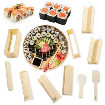 Sushi Making Sada 10 Kusů Plastových DIY Domácí Sushi Maker Nástroj, Kompletní s Sushi Rýže Roll Formy, Tvary, Vidličku, Špachtle, Bílá