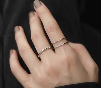 DAIWUJAN korejské 925 Sterling Silver Otevřít Prsteny Pro Ženy Minimalistický dvouvrstvé Bambusové Prst Prsten Letní Divoké Ocas Šperky 2144