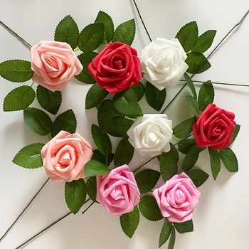 20ks Umělé Květiny Bílé Růže Reálném Pohledu Falešné Pěny Růže S Kmenových Uspořádání Svatební DIY Kytice Party Domova 23257