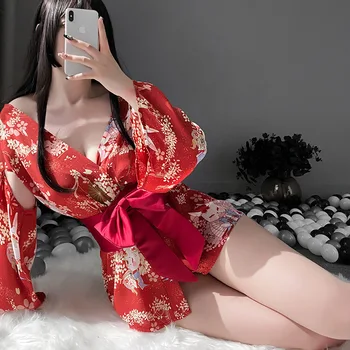 2021 nové dámské letní nové sexy spodní prádlo Japonské-styl tisku luk králík kimono hry jednotné pokušení sexy oblečení 23445