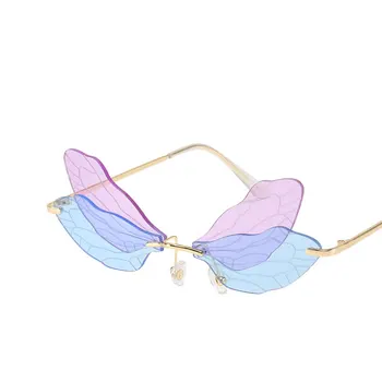 2021 Vintage Dragonfly Křídla Módní sluneční Brýle bez Obrouček Ženy HD Objektiv Brýle Muži Růžové Sluneční Brýle, UV400 Brýle Žena 2698