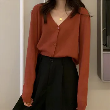 Cizí Kitty 2021 Streetwear Elegantní Korean V-Neck Celý Zápas Pletené Pevné Slim Studenti Sexy Vesty Krátké Vysoký Pasu Svetry 2870