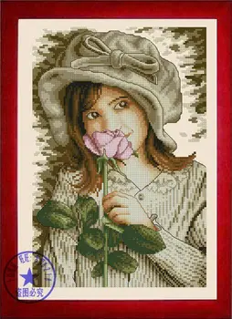 Kvalitní krásné krásné počítají cross stitch kit dívka s růže květ, duše růže 2964