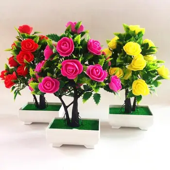 Umělá Květina Rostlina Růže Hrnkové Bonsai Office Zahradní Plochy Ornament, Výzdoba, Umělé Květiny v Květináči Pro Domácí Dekor