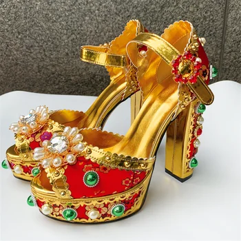 V létě dámy vysoké podpatky sandály s drahokamu drahokamy ozdobený high-podpatky sandály značkové boty ženy 3365