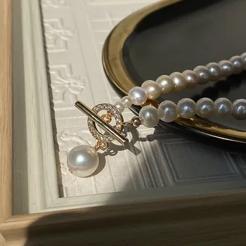 LOVOACC Luxusní Imitace Perlový Náhrdelník pro Ženy Lady Barva Zlata Přepnout Sponu Kruhu Náhrdelníky Náhrdelníky Svatební Svatební Šperky