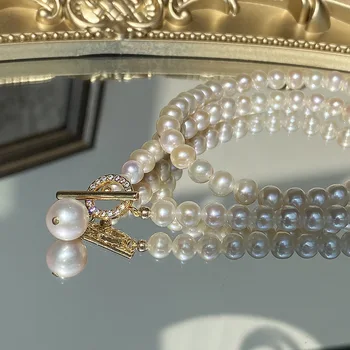 LOVOACC Luxusní Imitace Perlový Náhrdelník pro Ženy Lady Barva Zlata Přepnout Sponu Kruhu Náhrdelníky Náhrdelníky Svatební Svatební Šperky