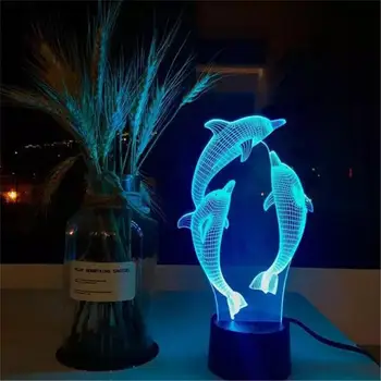 Dálkové/Dotykové Ovládání 3D LED Noční Světlo LED Stůl, Stolní Lampa Změna Barvy Dolphin LED Noční Světlo 3D LED Světlo pro Děti Dárek 4058