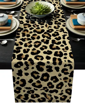 Zvířecí Leopardí Kůže Retro Rustikální Stůl Runner Domů Jídelna Dekor Prostírání Dráha Svatební Vánoční Večírek Tabulka Běžci 4453