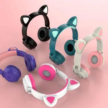 ZW-028 Roztomilé Bezdrátová Sluchátka Zářící Bluetooth 5.0 Sluchátka Pro Dívky Kočka Ucho Headset, hi-fi Stereo Hudbu S Mikrofonem