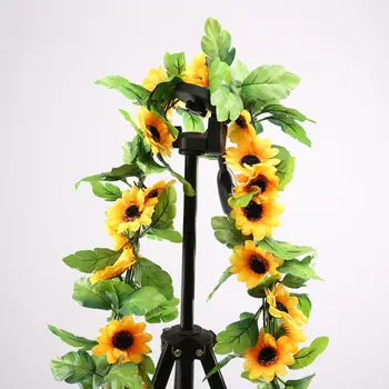 Umělé Žluté Slunečnice Girlanda Květina, Révy Svatební Květinový Oblouk Dekor Hedvábí Zavěšení na Zeď Růže Květ Řetězec 2,5 m Dlouhé 5663