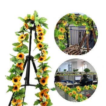 Umělé Žluté Slunečnice Girlanda Květina, Révy Svatební Květinový Oblouk Dekor Hedvábí Zavěšení na Zeď Růže Květ Řetězec 2,5 m Dlouhé