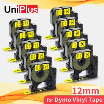 UniPlus 10PK 18432 Kompatibilní s Dymo Rhino IND Vinyl Štítku Páska 12mm Černá na Žluté Průmyslové etikety pro Tiskárny Dymo Label 4200