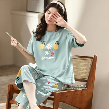 Nové Letní Pyžamo Krátké Rukávy Šortky Roztomilé Bavlněné Oblečení Na Spaní Ženy, Velké Velikosti Pyžama Volné Comfort Plaid Pijama Mujer 6804