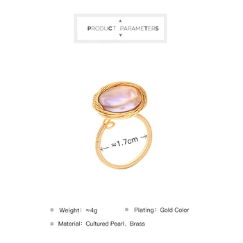 Pod Barokní Růžová Bílá Sladkovodní Perla Prsteny Pro Ženy, Ručně Vyráběné Zlaté Barvě Mosaz Cívka Vinutí Kultivované Pearl Šperky 73