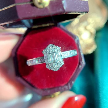Real 925 Sterling Silver Princezna Řezané Prsteny pro Ženy, Jedinečné, Oslňující Zirkony Slib svatební Svatební Kapely Prsteny Jemné Šperky 7554
