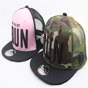 Nový BĚH dopis výšivky snapback klobouky letní slunce čepice děti Hip hop net klobouk venkovní sportovní kšiltovka 7615