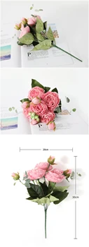 Růže Růžové Hedvábné Umělé Pivoňka Květ Kytice, Pokojové 9 Bud Core Umělá Květina Domácí Svatební Držící Stolní Dekorace 7732