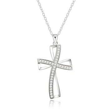 Stříbrná barva náhrdelník šperky ženy svatební módní Cross CZ crystal Zirkon kámen náhrdelník s přívěskem Roztomilý svatební n296