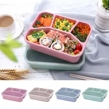 Zdravý Materiál Oběd Box 4 Vrstvy Pšeničné Slámy Bento Boxy Mikrovlnná trouba Nádobí Skladování Potravin Nádoby Oběd box 8185