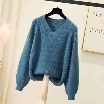 Dámské v-neck podzim a v zimě chorvatské svetr dlouhý rukáv módní svetr volné ležérní ženské elegantní pletený svetr 8243