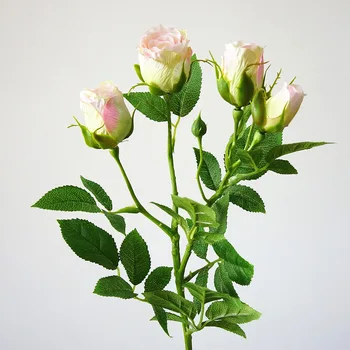 4 Hlavy Hedvábí Růže, Umělé Květiny Dlouhý Stonek Svatební Dekorace Falešné Květiny Plastové Větve s Listy Home Hotel Dekor