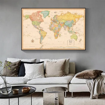 Velké Velikosti Vintage Mapa Světa Plakát, Plátno, Malování Plakátů a Tisků Umění Zdi Obraz pro Obývací Pokoj Dekorace Cuadros 87158