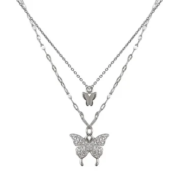 Stříbrná Barva Lesklý Motýl Náhrdelník Ženy Nádherné Dvouvrstvé Přívěsek Klíční Kost Řetěz Náhrdelník Svatební Party Šperky Dárky 89378