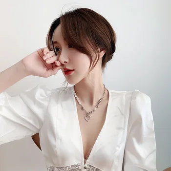 2021 korejské Nové Barokní Nepravidelná Perla Láska Přívěskem Náhrdelník Módní Temperament Klíční kost Řetěz Náhrdelník Šperky pro Ženy 97369
